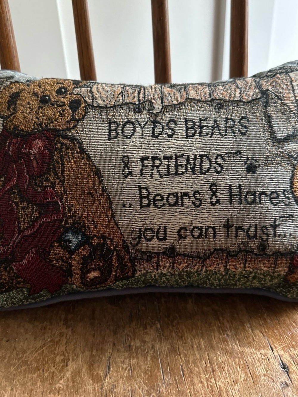 Boyds Bears Tapestry Pillow in Brown, Red & Tan